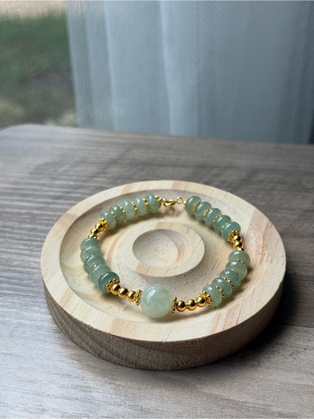 Handcrafted Burmese Jade Barrel Bead Bracelet 7in